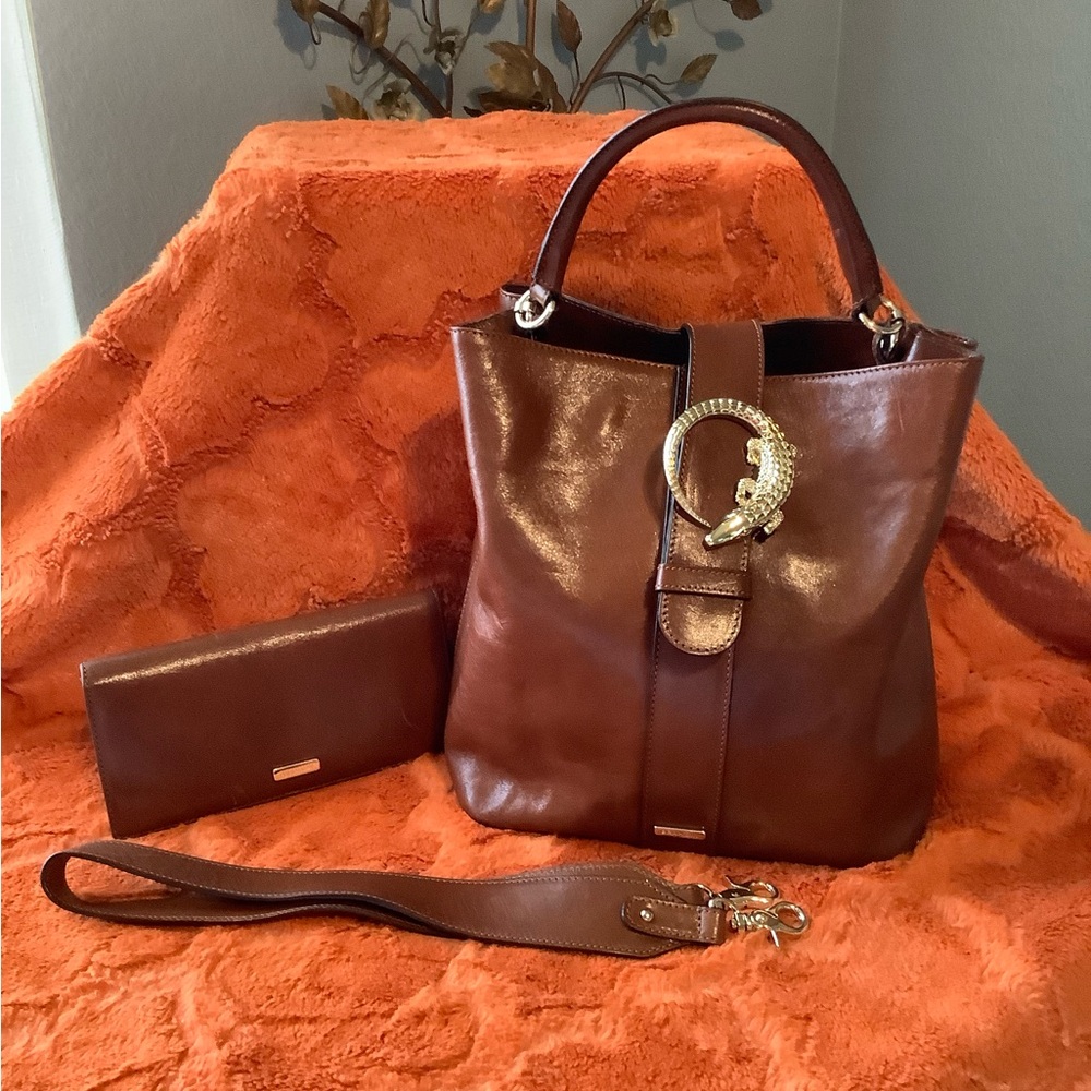 Brahmin Amelia Rich Brown Satchel and Wallet Set